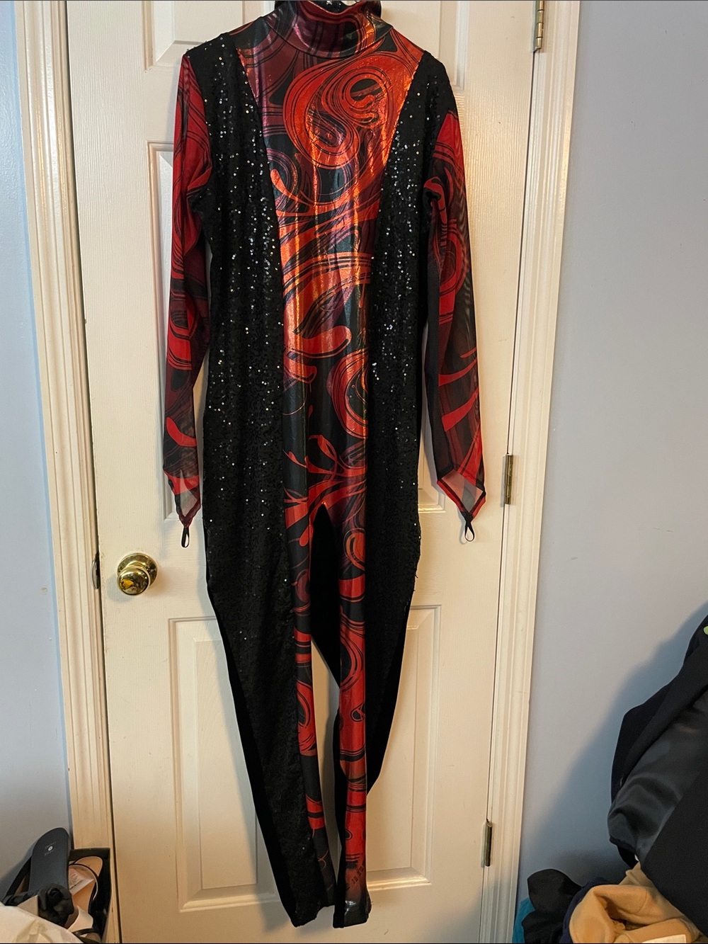 Sequin Accent Red & Black Jumpsuit